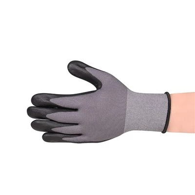 Guants flexibles d'adherència de punts de microescuma de calibre 15 de nitril gris negre